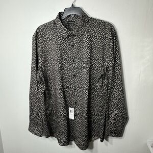 Van Heusen Shirt Men's 18-18.5 34/35 2XL Slim Fit Stretch Button Up BLK Floral